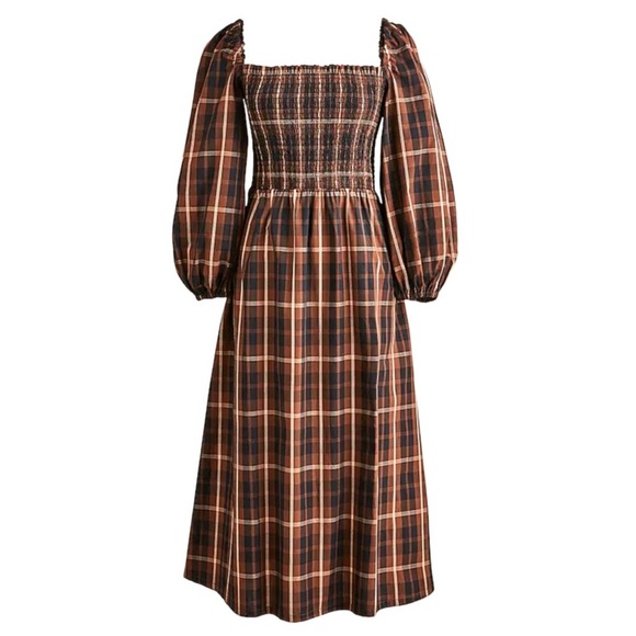 J. Crew Dresses & Skirts - J Crew Smocked Puff Sleeve Midi Dress in Friday Plaid Print Women's XL